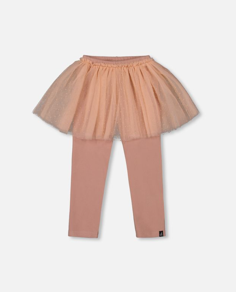 Deux Par Deux Legging with Tulle Skirt Overlay Misty Rose