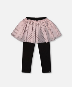 Deux Par Deux Legging with Tulle Skirt Overlay Pink/Black