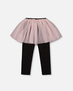 Deux Par Deux Legging with Tulle Skirt Overlay Pink/Black
