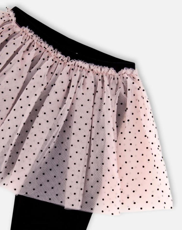 Deux Par Deux Legging with Tulle Skirt Overlay Pink/Black
