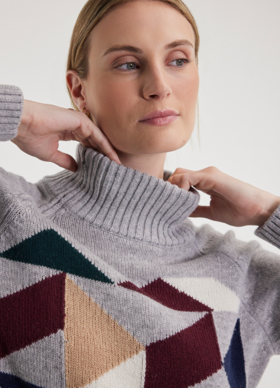 Fig Laurel Intarsia Sweater Grey Heather