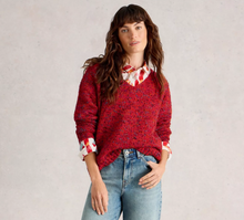 Load image into Gallery viewer, White Stuff UK Textured V Neck Sweater Mid Red
