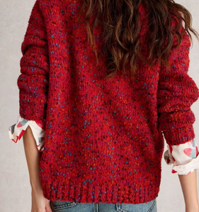 White Stuff UK Textured V Neck Sweater Mid Red
