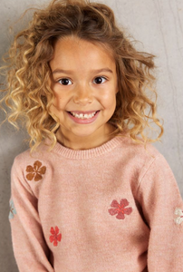 Minymo Flower Embroidered Sweater Misty Rose