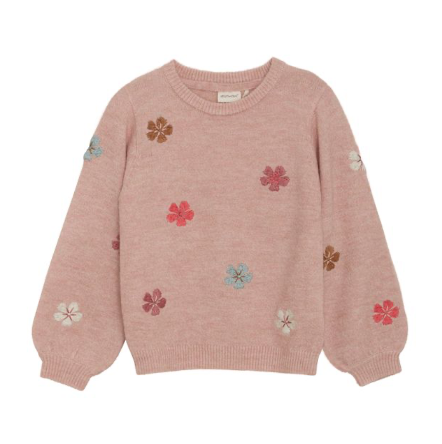 Minymo Flower Embroidered Sweater Misty Rose