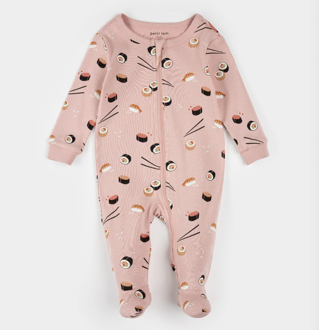Petit Lem Sushi Print Sleeper Pink