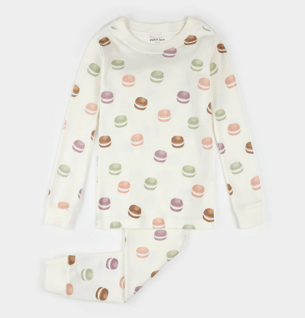 Petit Lem Macaron Print Baby Pyjamas Antique White