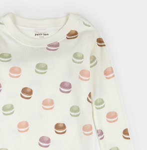 Petit Lem Macaron Print Baby Pyjamas Antique White