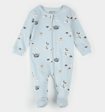 Load image into Gallery viewer, Petit Lem Tea Party Print Sleeper Sky Blue
