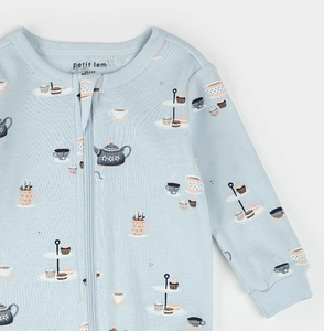 Petit Lem Tea Party Print Sleeper Sky Blue