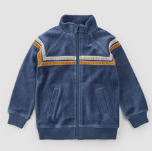 Load image into Gallery viewer, Miles Retro Stripe Blue Velour Track Jacket
