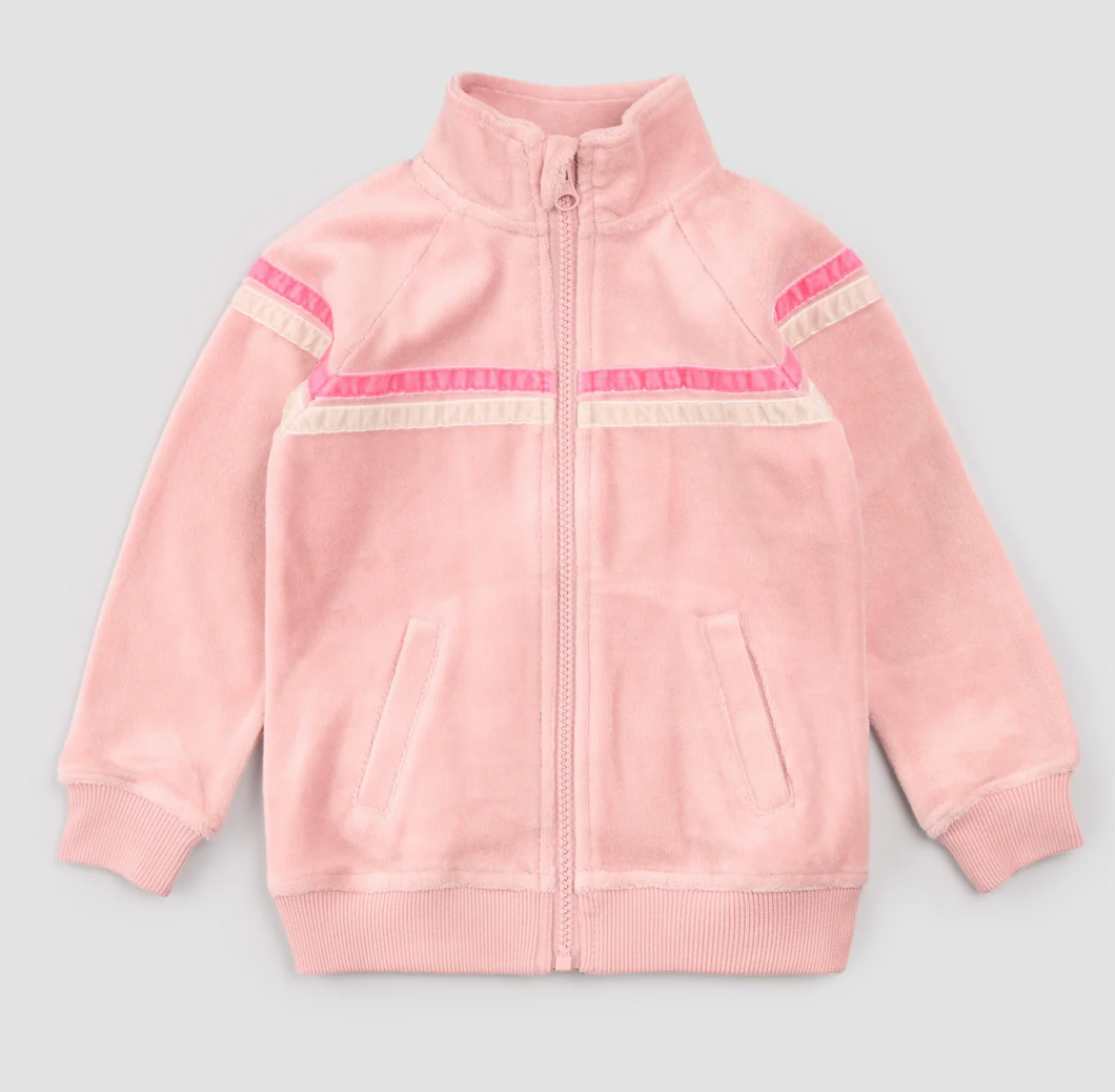 Miles Retro Stripe Pink Velour Track Jacket