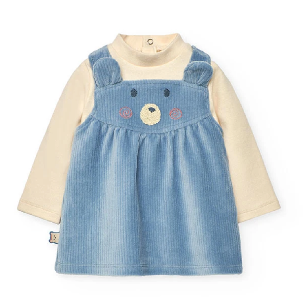 Boboli Bear Appliqué Velour Jumper, Onesie and Tights