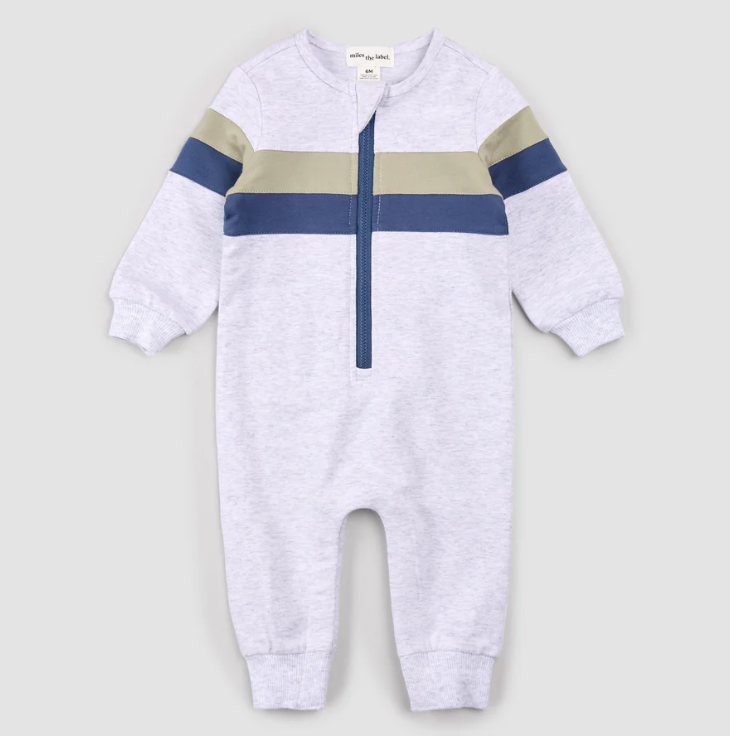 Miles Baby Blue and Stone Stripe Playsuit