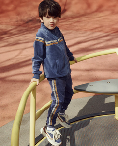 Miles Retro Stripe Blue Velour Track Jacket