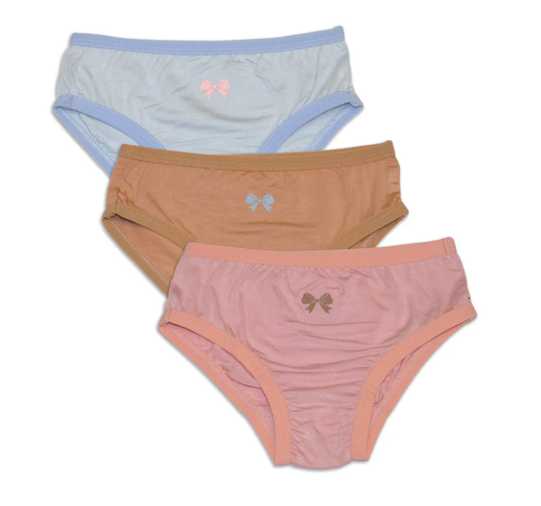 Silkberry Girls 3pack Bamboo Bikini Underwear Blue Cloud/Toast/Coral Blush