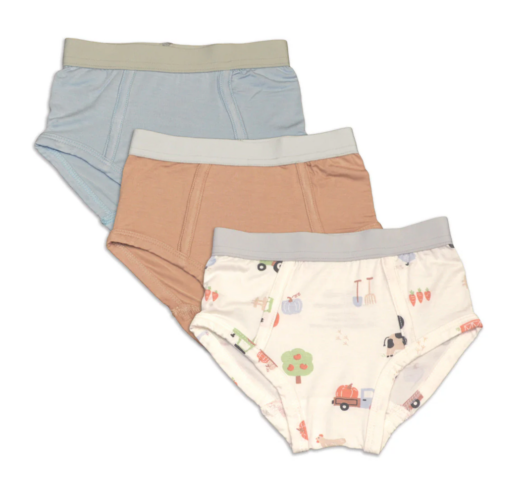 Silkberry Boys 3pack Bamboo Underwear Blue Cloud/Toast/Pumpkin Farm