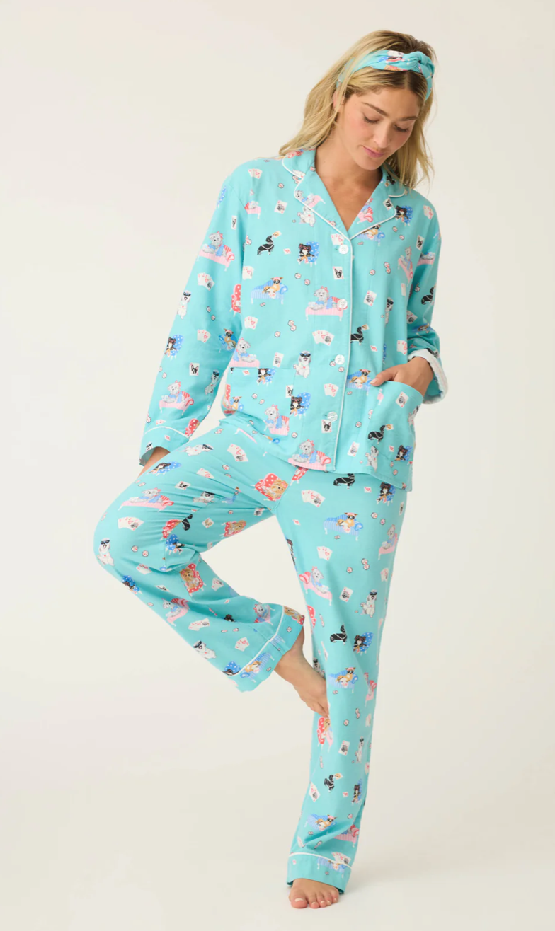 PJ Salvage This is How I Roll Flannel Pyjamas Turquoise