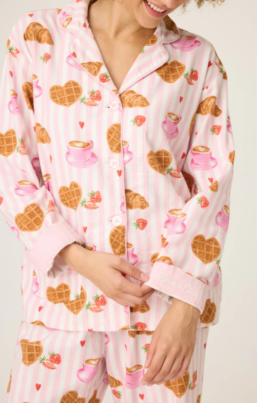 PJ Salvage Brunch Club Flannel Pyjamas Pink