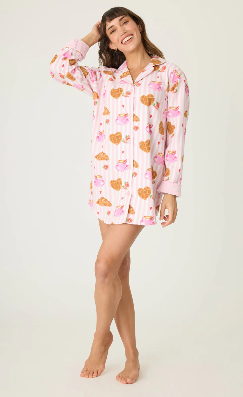 PJ Salvage Brunch Club Flannel Nightshirt Pink