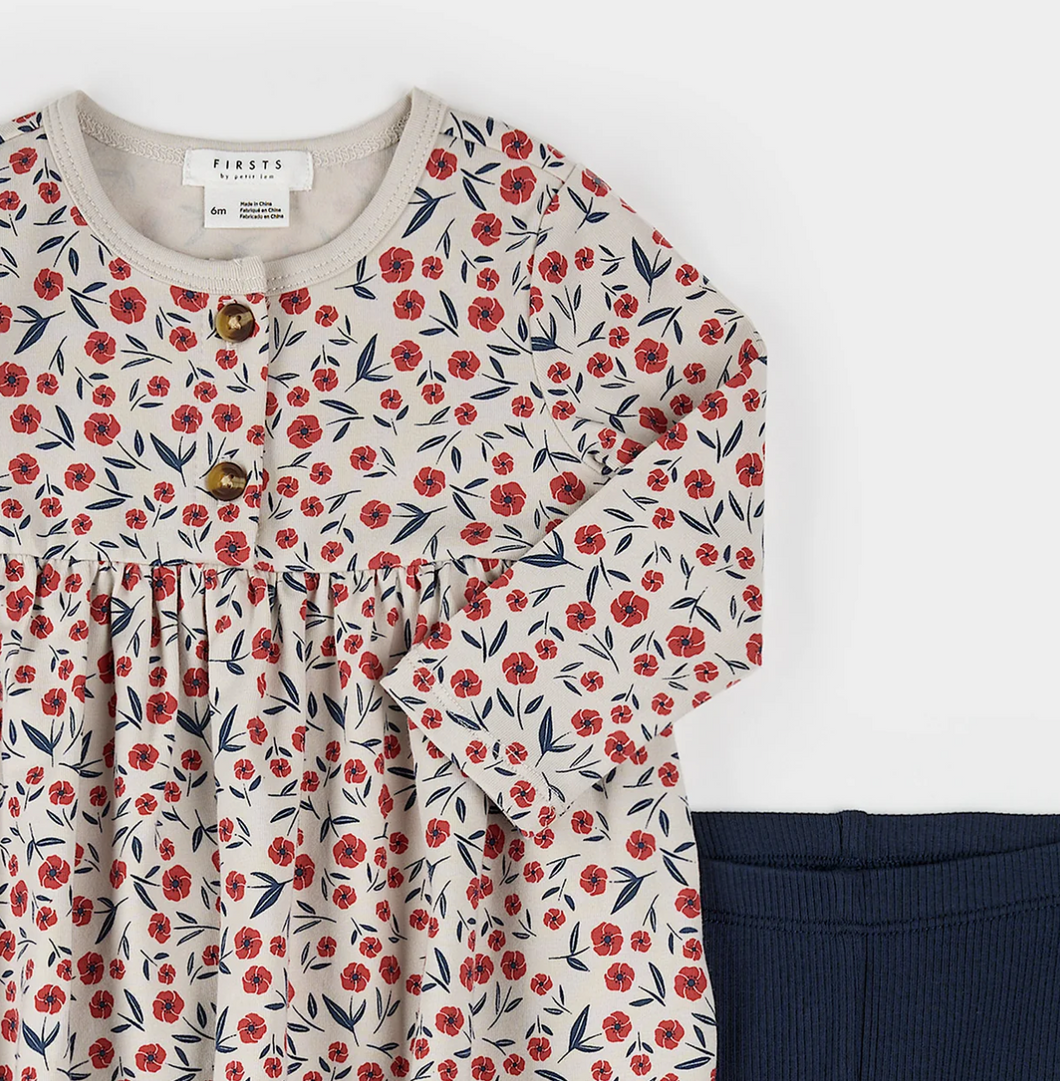 Petit Lem Floral Poppy Print Rib Dress and Legging