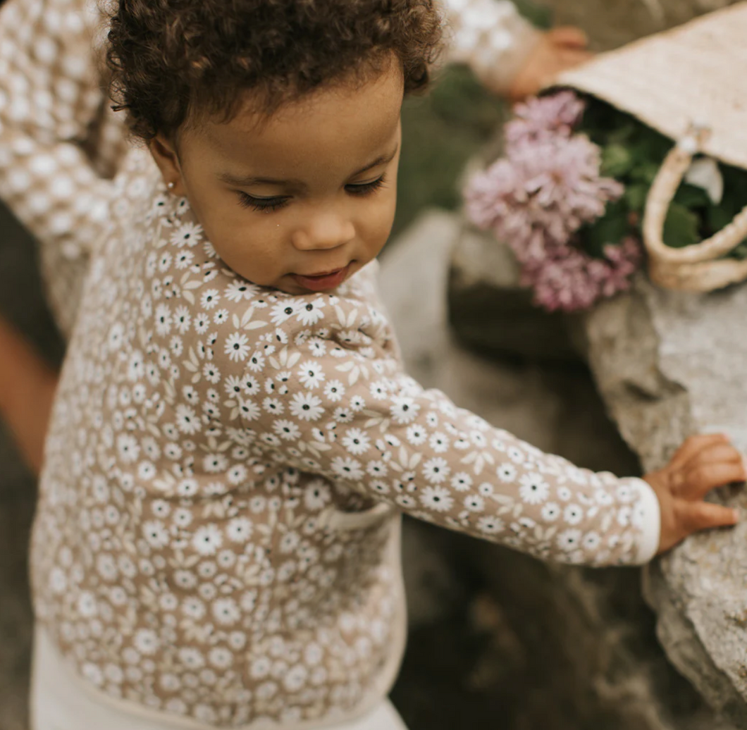 Petit Lem Daisy Print Baby Quilted Cardigan Sand Dune