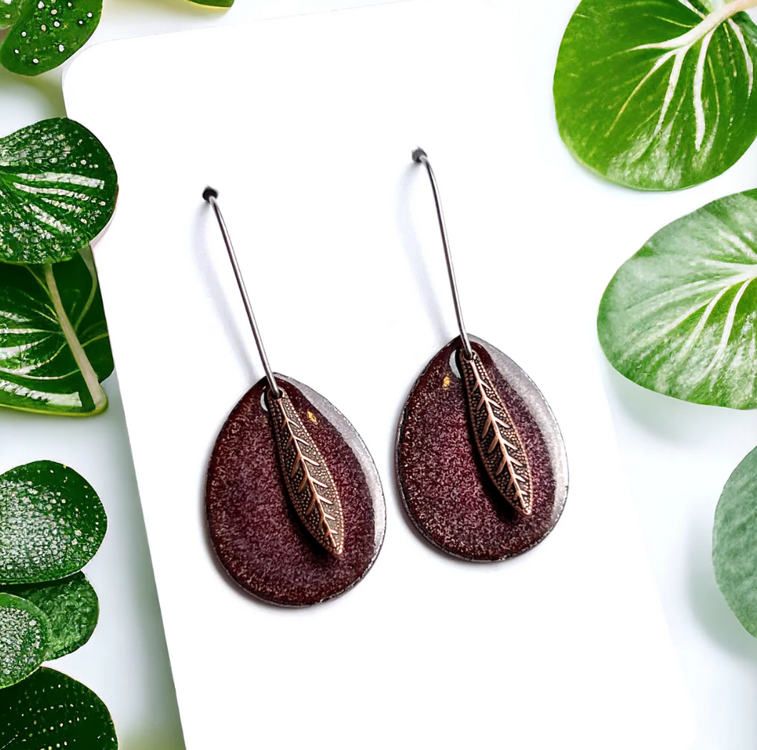 Plum Leaf Teardrop Earrings