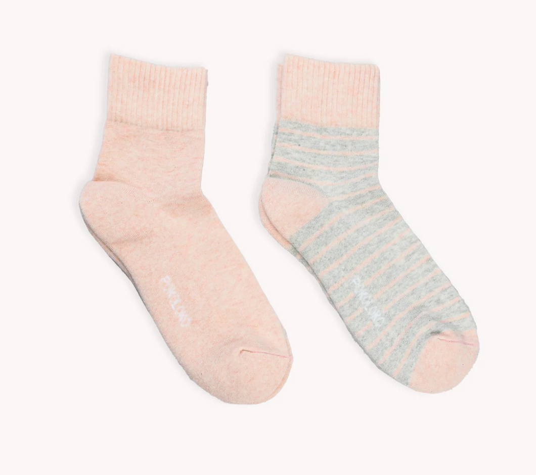 Pokoloko Stripe Solid Pima Socks Blush 2 Pack