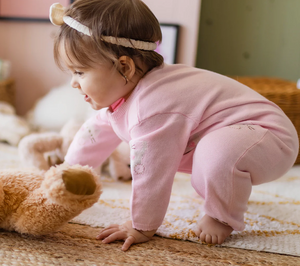 Souris Mini Cat Print Knit Playsuit Pink