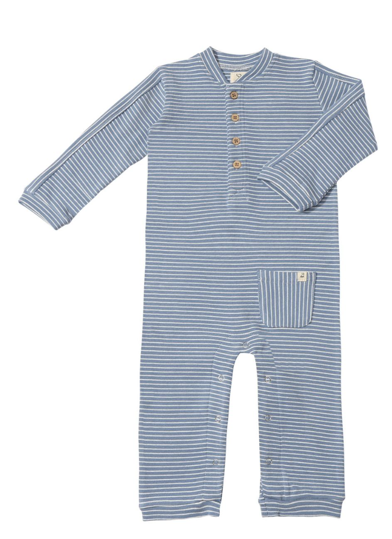 Me and Henry Mitch Henley Cotton Playsuit Blue Stripe