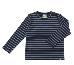 Me and Henry Toby Fleece Tee Navy Stripe