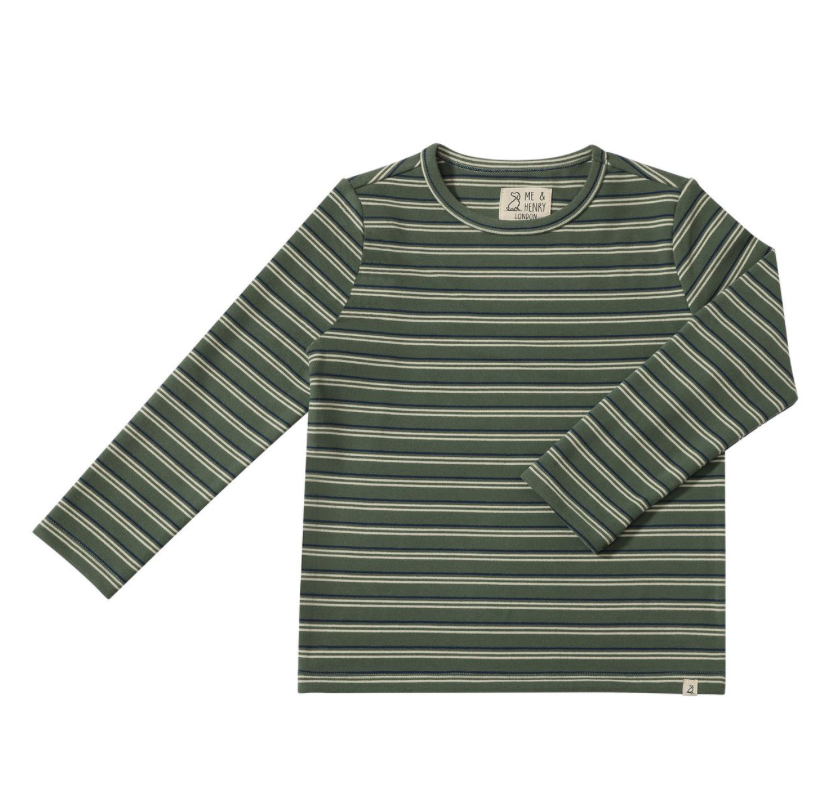 Me and Henry Toby Fleece Tee Forest Stripe