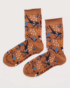 Seasalt Womens Arty Socks Magpie Song Dark Flax