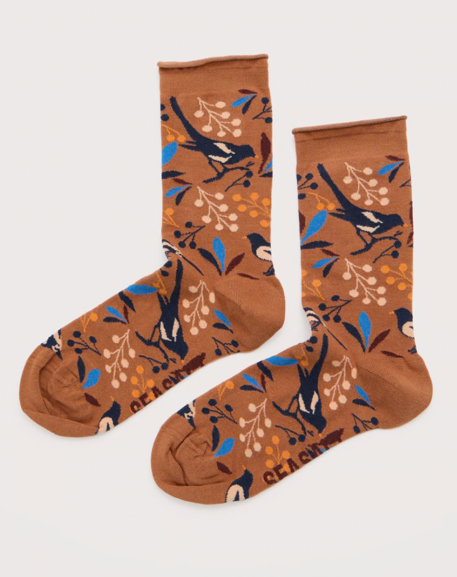 Seasalt Womens Arty Socks Magpie Song Dark Flax