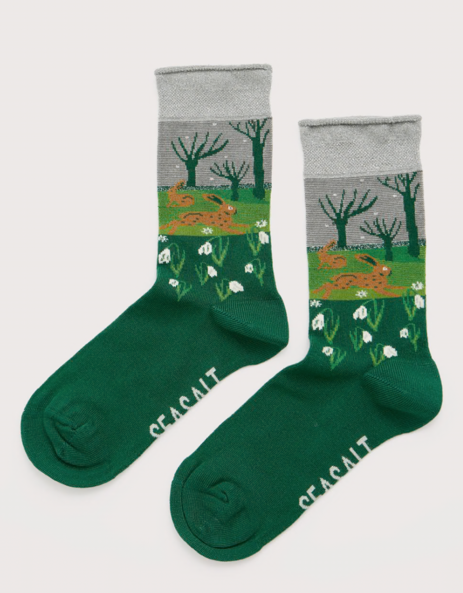 Seasalt Womens Snowy Scenes Socks Snowdrop Hare Firth