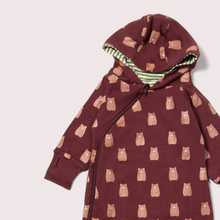 Load image into Gallery viewer, Little Green Radicals Brown Bear Hooded Snug Playsuit
