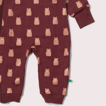 Load image into Gallery viewer, Little Green Radicals Brown Bear Hooded Snug Playsuit
