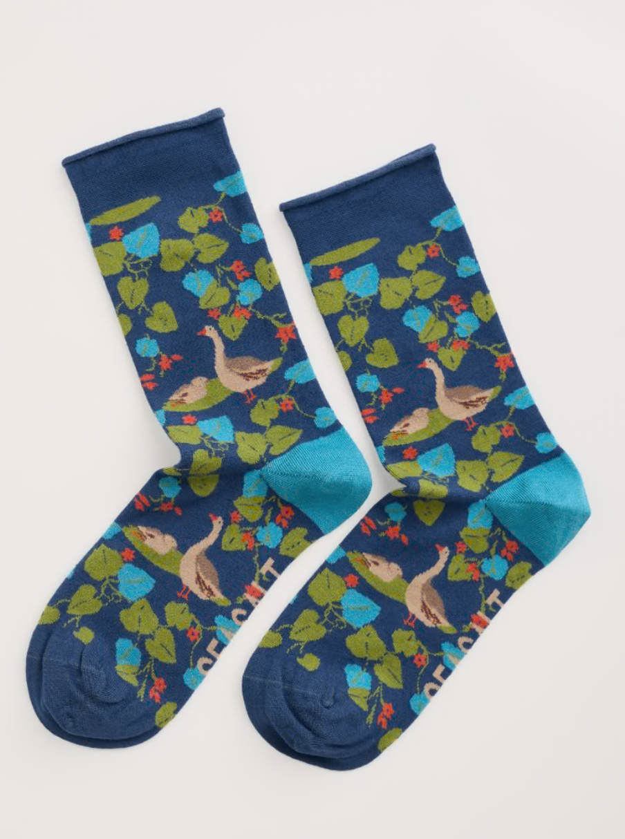 Seasalt Womens Bamboo Arty Socks Leafy Shade Squall