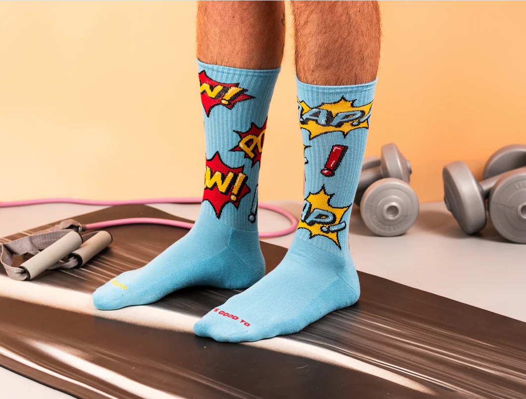 Mens Zap Pow Comic Athletic Mismatch Socks