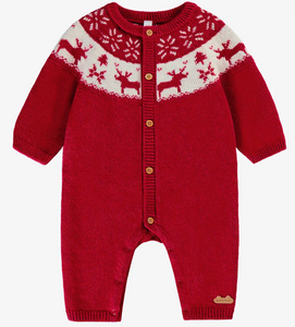 Souris Mini Wool Blend Sweater Knit Jacquard Playsuit Red