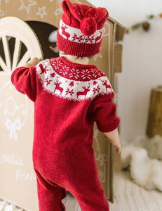 Souris Mini Wool Blend Sweater Knit Jacquard Playsuit Red