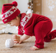 Load image into Gallery viewer, Souris Mini Wool Blend Sweater Knit Jacquard Playsuit Red
