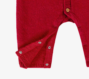 Souris Mini Wool Blend Sweater Knit Jacquard Playsuit Red