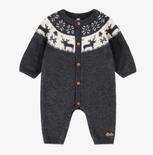 Load image into Gallery viewer, Souris Mini Wool Blend Sweater Knit Jacquard Playsuit Grey
