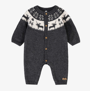 Souris Mini Wool Blend Sweater Knit Jacquard Playsuit Grey