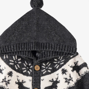 Souris Mini Wool Blend Jacquard Hooded Cardigan and Pant Grey