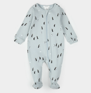 Petit Lem Penguin Print Sleeper Pearl Blue