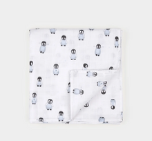 Load image into Gallery viewer, Petit Lem Baby Penguin Print Muslin Swaddling Blanket

