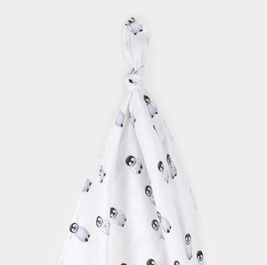 Petit Lem Baby Penguin Print Muslin Swaddling Blanket