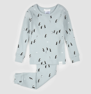 Petit Lem Penguin Print Baby Pyjamas Pearl Blue